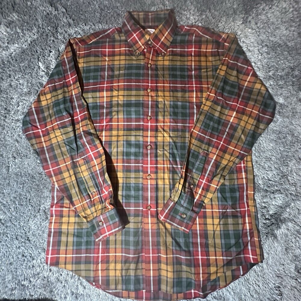 Brooks Brothers 346 Mens 100% Cotton long Sleeve Plaid Short Size Medium